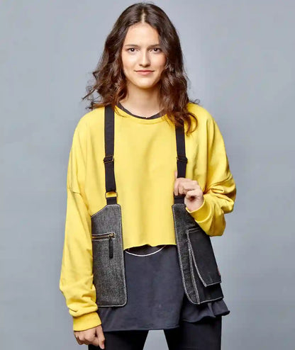 Bolso chaleco vaquero negro jaspeado – vista frontal