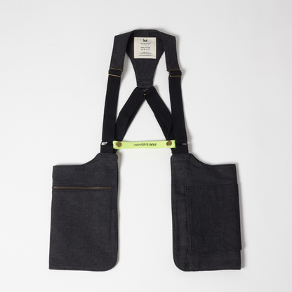 Bolso chaleco vaquero negro jaspeado con costuras flúor – vista frontal